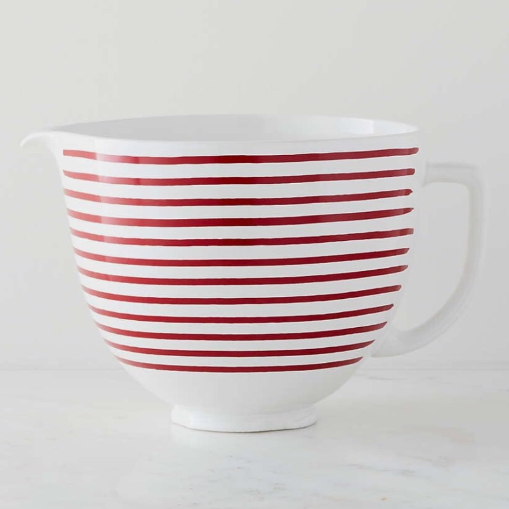 New! Crate&Barrel x KitchenAid Red&White 5-Qt Ceramic Mixing Bowl w Spout